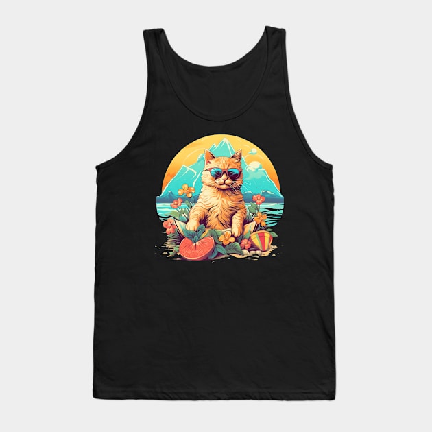 Summer Beach Cat with Sunglasses Tank Top by MetaBrush